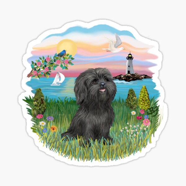 At the Shore with a Black Shih Tzu Sticker