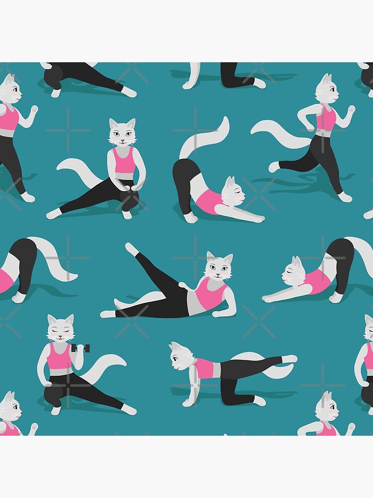 Fitness Cats on teal (with stickers) by nadyanadya