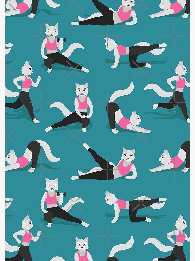 Fitness Cats on teal (with stickers) by nadyanadya