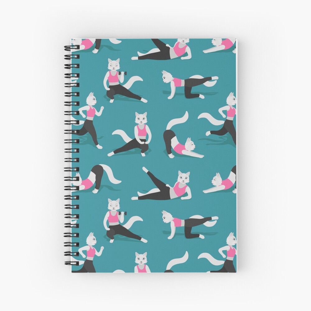 Fitness Cats on teal (with stickers) Spiral Notebook