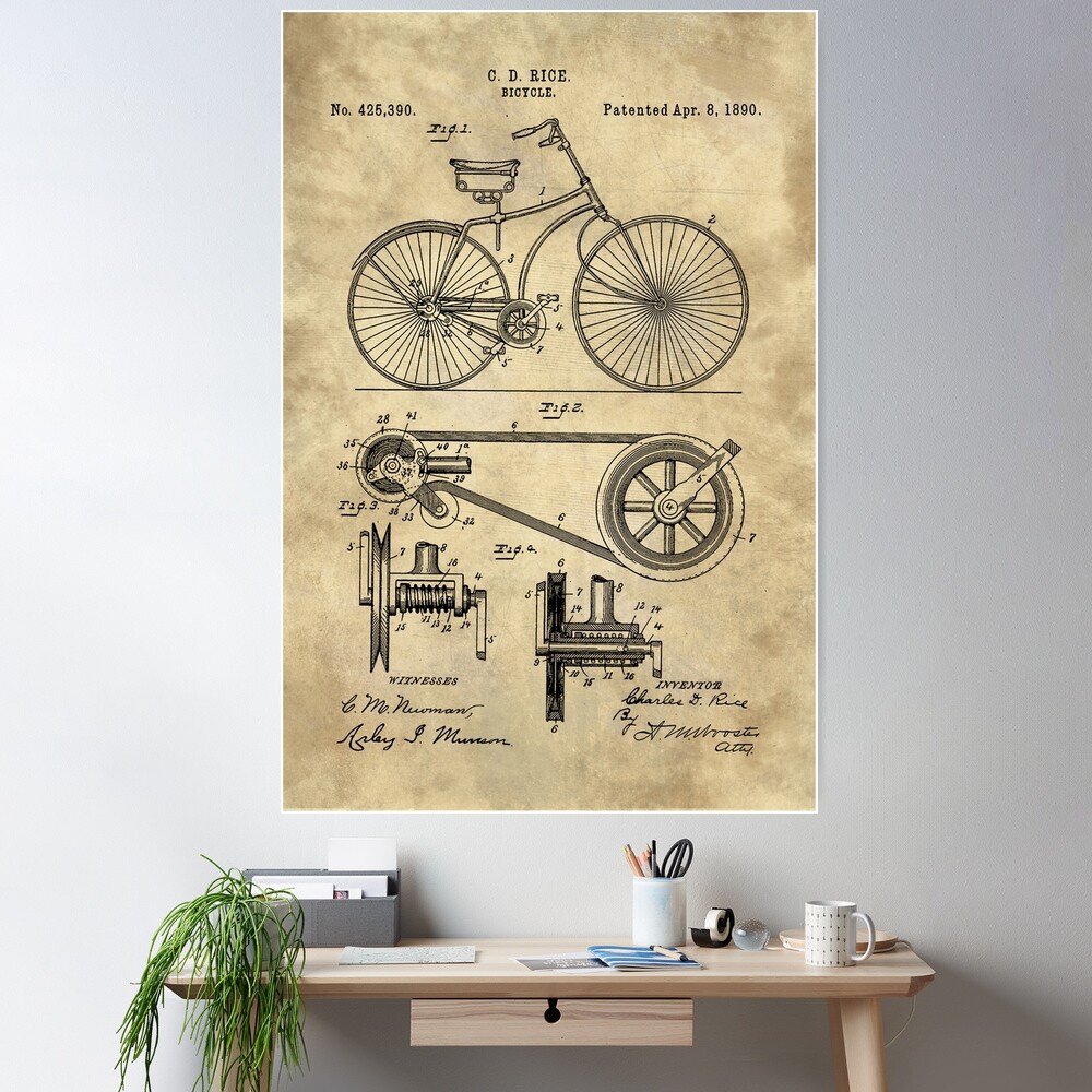 Vintage Bicycle Patent Vintage Illustrations Ready to Hang Roll 2024 Down Industrial Decorative Canvas Scroll Farmhouse Decor