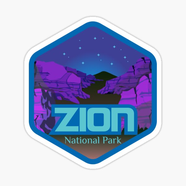 Vista previa del artículo con la obra «Etiqueta engomada del parque nacional de Utah Zion en la noche», diseñado y vendido por MtnStickers.