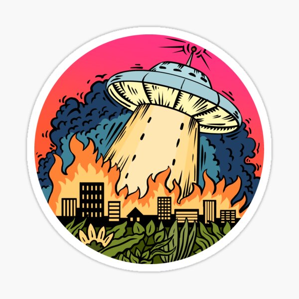 Flying Saucer hits the town Sticker