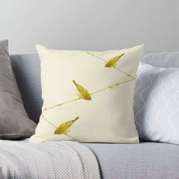 Monochrome - Yellow warblers on the wire Throw Pillow