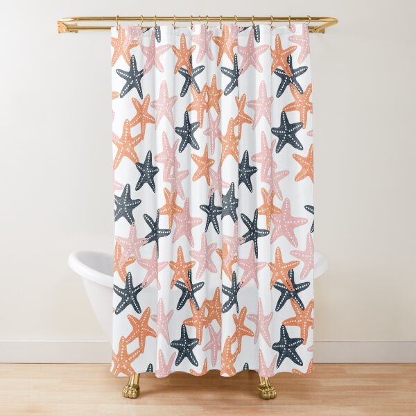 Starfish - beach nautical - coral and blue Shower Curtain for Sale by  littlearrow