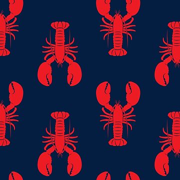 Artwork thumbnail, Lobsters - Red on Navy by littlearrow