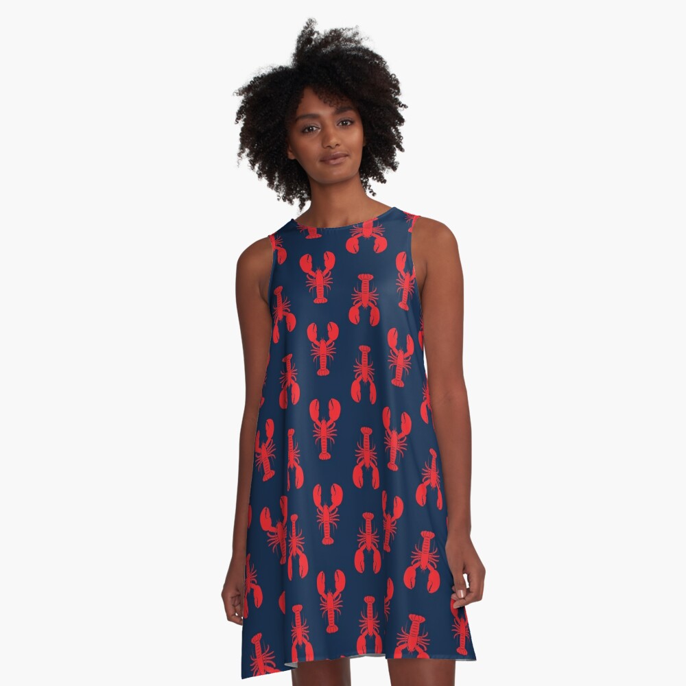 Lobsters - Red on Navy A-Line Dress