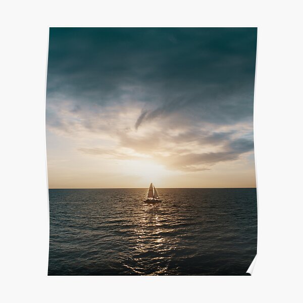 Sailing at sunset Poster