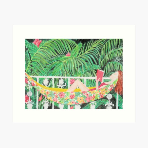Item preview, Kew Gardens Palm House / Girl Reading a book in a floral hammock designed and sold by MagentaRose.