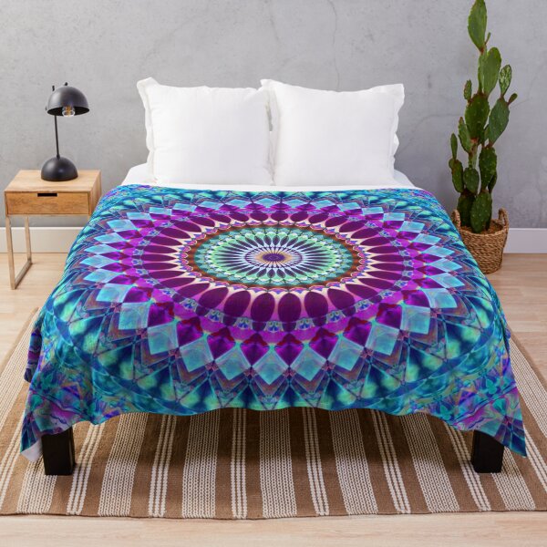 Lunarable Colorful Soft Flannel Fleece Throw Blanket Cozy Plush for Indoor and Outdoor Use Multicolor 60 x 80 Floral Mandalas Pattern of Abstract Circular Flowers on Pale Blue Background 