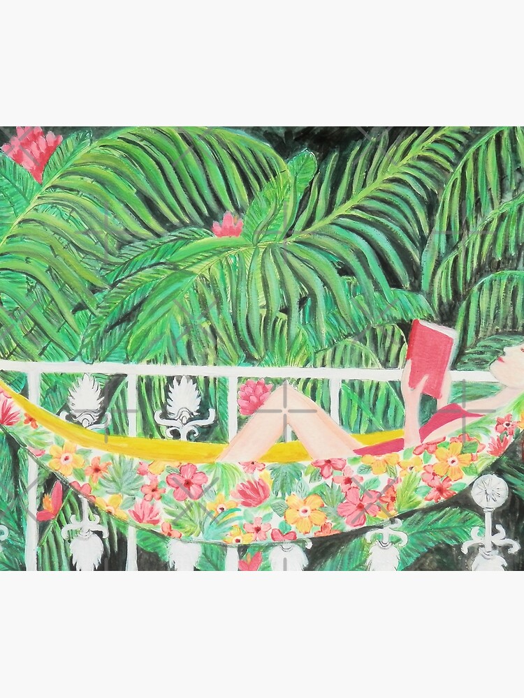Thumbnail 3 of 3, Tapestry, Kew Gardens Palm House / Girl Reading a book in a floral hammock designed and sold by MagentaRose.