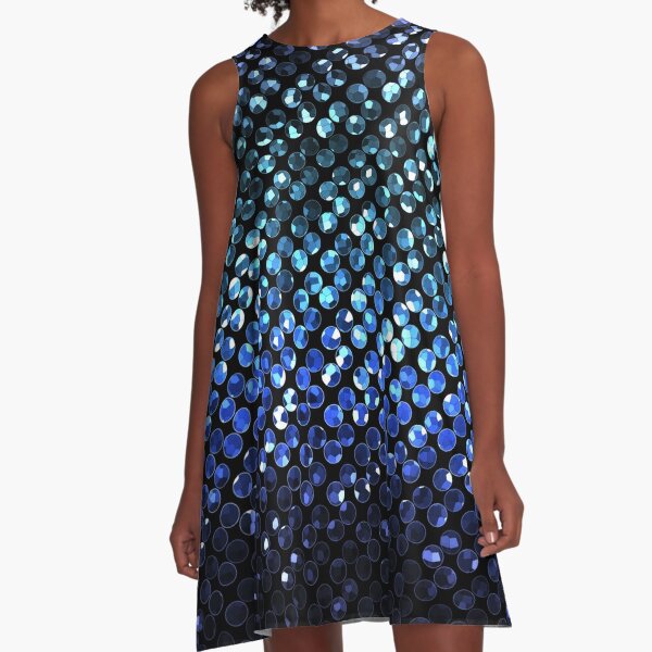 Graphic Blue Crystal Strass A-Line Dress