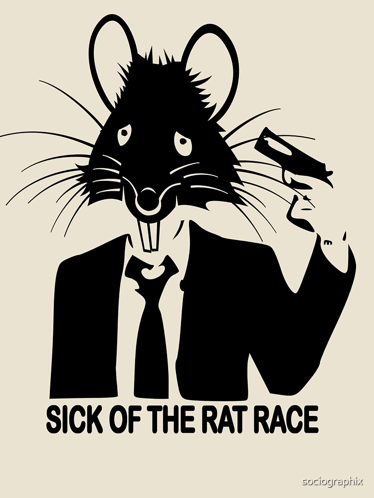 Aperçu 4 sur 4. T-shirt décontracté avec l'œuvre MALADE DU RAT RACE créée et vendue par sociographix.