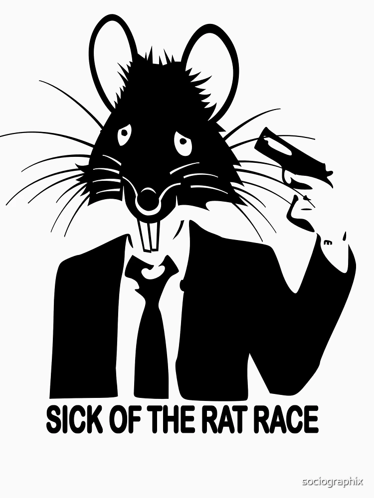 Aperçu 4 sur 4. T-shirt col V avec l'œuvre MALADE DU RAT RACE créée et vendue par sociographix.