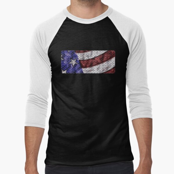 Diamond Plate American Flag Baseball ¾ Sleeve T-Shirt