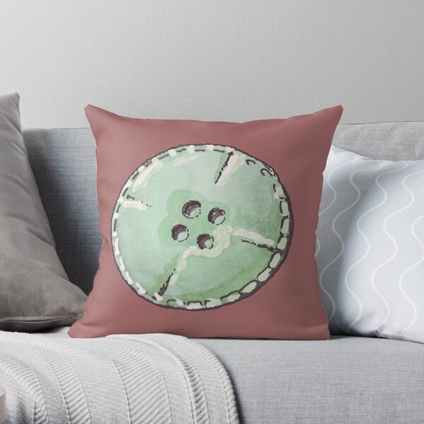 Green button original aquarelle Throw Pillow