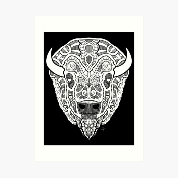 Norse Bison White Art Print