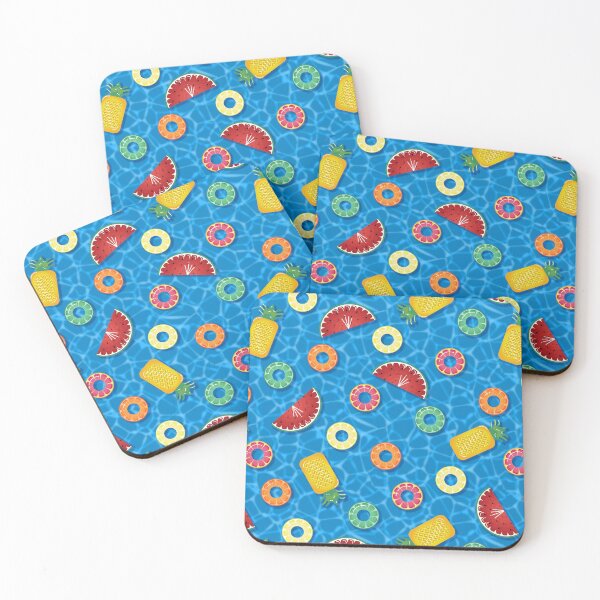 Item preview, Modern Flat - Summer Fruits Pool Floats Pattern – Blue designed and sold by WickedRefined - Nicole Demereckis.
