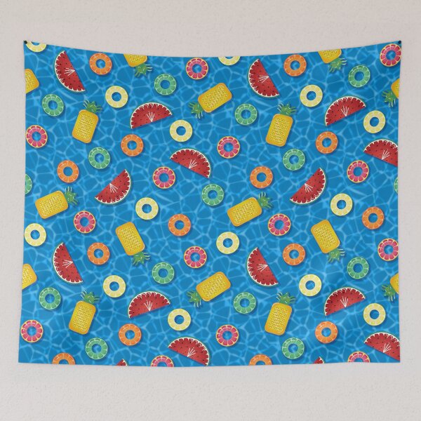 Item preview, Modern Flat - Summer Fruits Pool Floats Pattern – Blue designed and sold by WickedRefined - Nicole Demereckis.