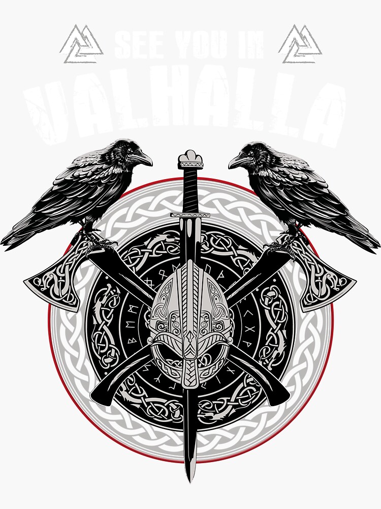 Valhalla Odin Shirt With Huggin And Muninn And Axe/Helmet Valhalla Odin Shirt With Huggin And Muninn And Axe/Helmet