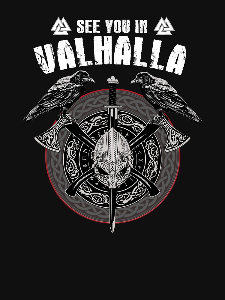 Valhalla Odin Shirt With Huggin And Muninn And Axe/Helmet Valhalla Odin Shirt With Huggin And Muninn And Axe/Helmet