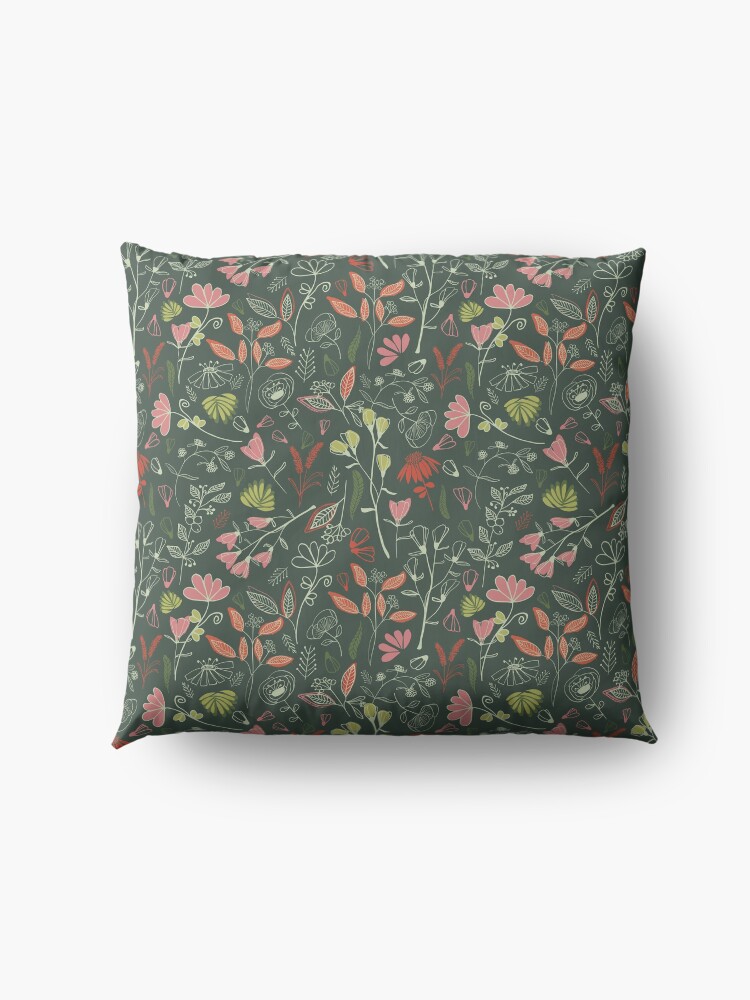 Alternate view of Glowy bosque forest floral pattern Floor Pillow