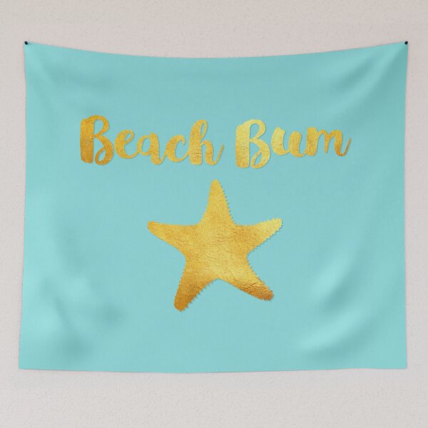 Item preview, Beach Bum ocean blue beach house art, golden starfish designed and sold by Glimmersmith.