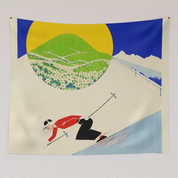 Item preview, Art Deco era vintage Swiss Alps sport ad designed and sold by Glimmersmith.