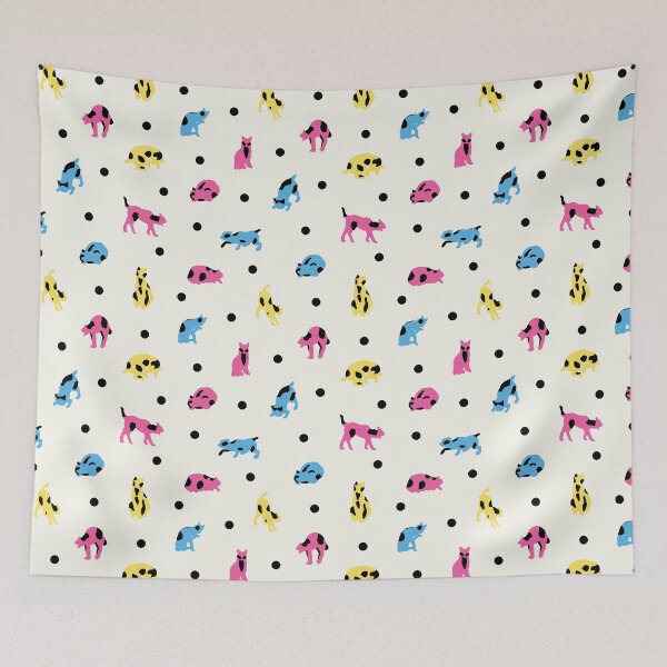 Item preview, All-over-print pattern with kittens and polka dots in cmyk over white designed and sold by AgusCami.