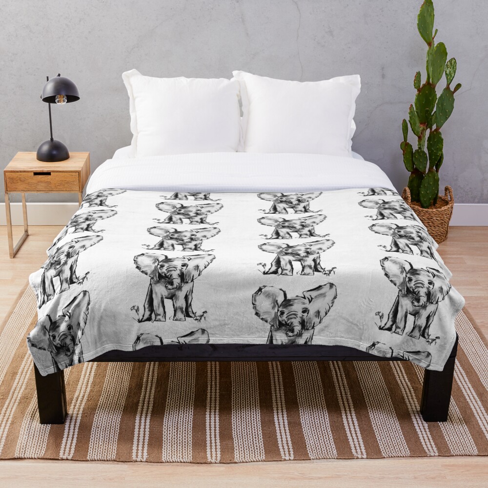 "Black and White Elephant" Throw Blanket for Sale by maryhop Redbubble