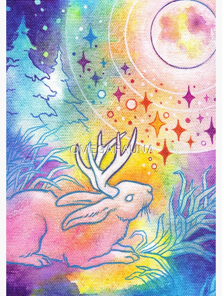 Jackalope of the Night | Rainbow Moon Painting by OMEGAFAUNA