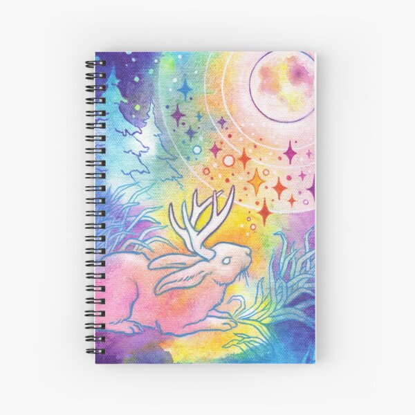 Jackalope of the Night | Rainbow Moon Painting Spiral Notebook