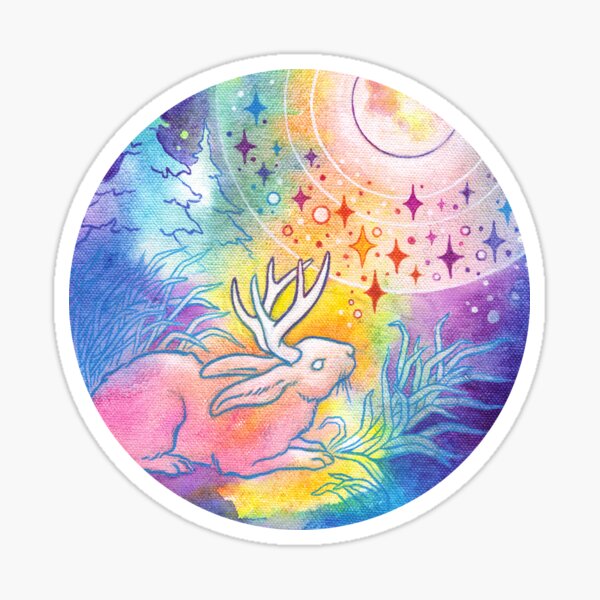 Item preview, Jackalope of the Night | Rainbow Moon Painting designed and sold by OMEGAFAUNA.