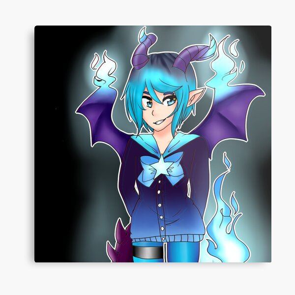 Blue Fire Dragon Girl Metal Print