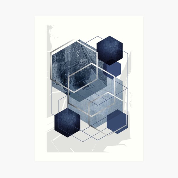 Blue and Grey Geo Art Print