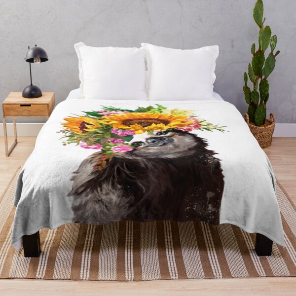 Sloth with Sunflowers Crown Throw Blanket