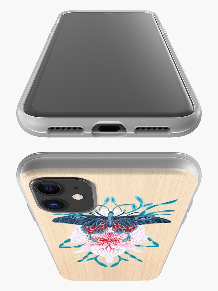 Vista alternativa de Funda y vinilo para iPhone Pintura de tatuaje de orquídea mariposa en madera