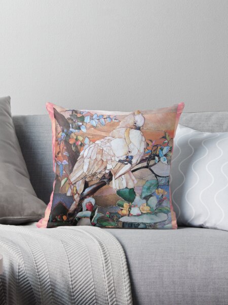 Item preview, TROPICAL BIRDS, WHITE  PARROTS IN PINK BLUE FLORAL designed and sold by BulganLumini.