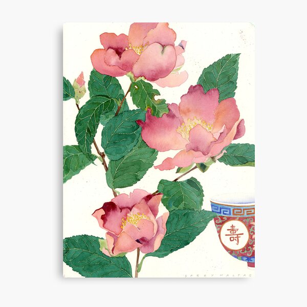 camelias and tea bowl Metal Print