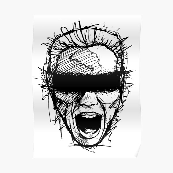 Girl Screaming BDSM Scream black white Sketch Poster