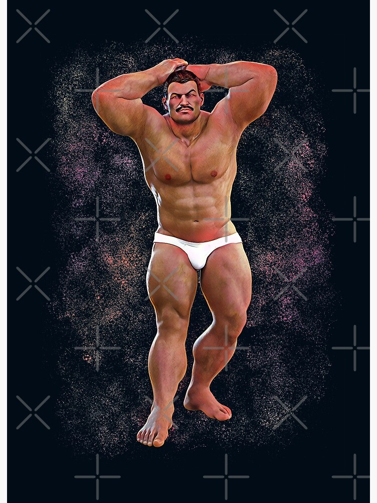Muscle Moustache Daddy In White Underwear Bodybuilder Pose Space Halftone Art Board Print By Giorgion Redbubble