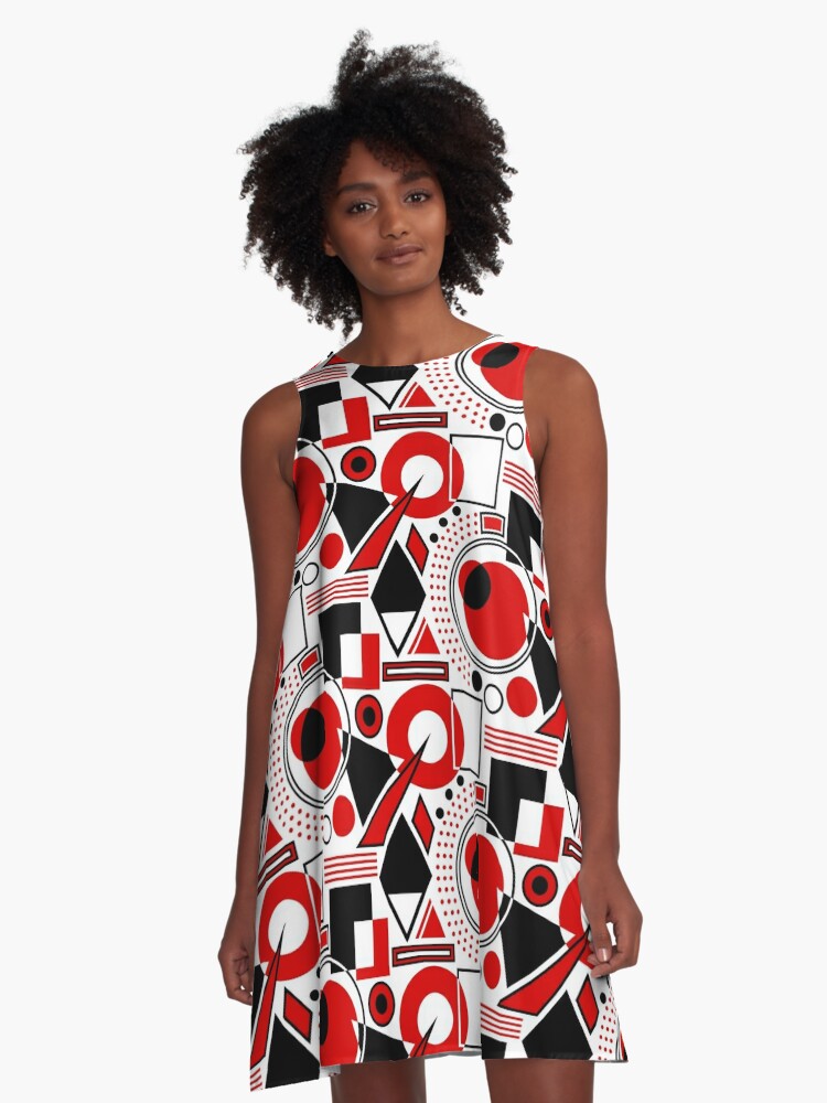 Multicolor Abstract Geometric Print Tassel Tie Flared Dress – Addicted2Stuff