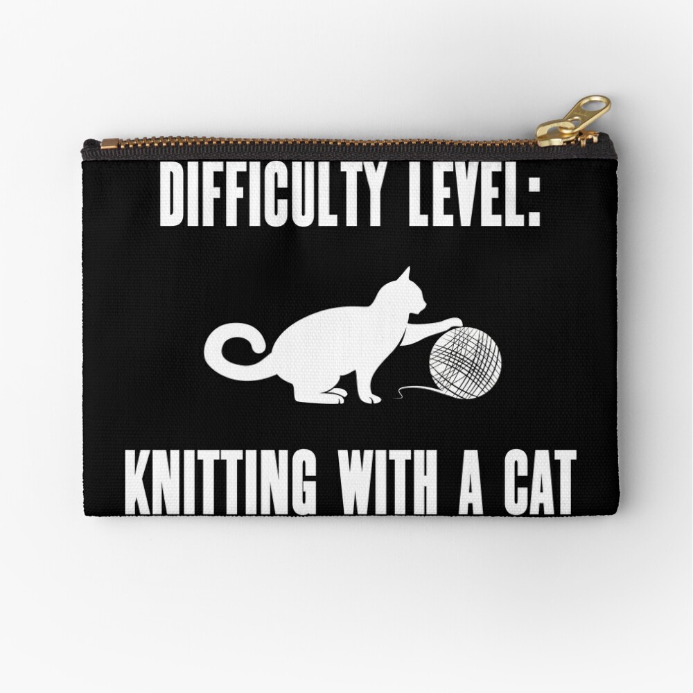 Difficulty Level: Knitting With A Cat Funny Throw Pillow for Sale by  CroyleC