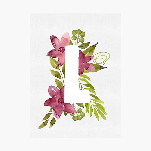 Letter K in watercolor flowers and leaves. Floral monogram