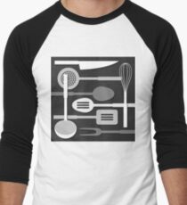 Kitchen Utensil Silhouettes Monochrome III Men's Baseball ¾ T-Shirt
