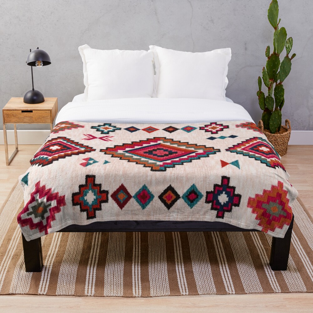 Bohemian Traditional Moroccan Colored Artwork Throw Blanket
