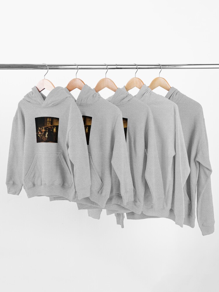 Alternate view of The Calling of Saint Matthew, masterpiece, Michelangelo Merisi da Caravaggio, #People, #group, #adult, #art, music, indoors, furniture, painting, flame, men, home interior, light, natural phenomenon Kids Pullover Hoodie