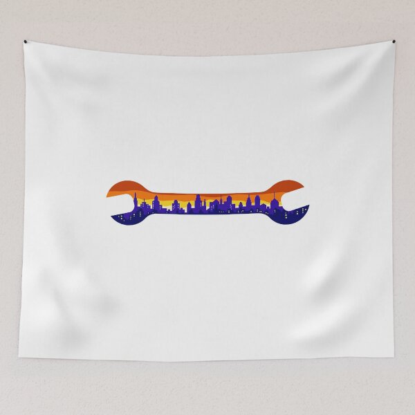 Item preview, Wrench With Cityscape Buildings Silhouette Retro designed and sold by patrimonio.