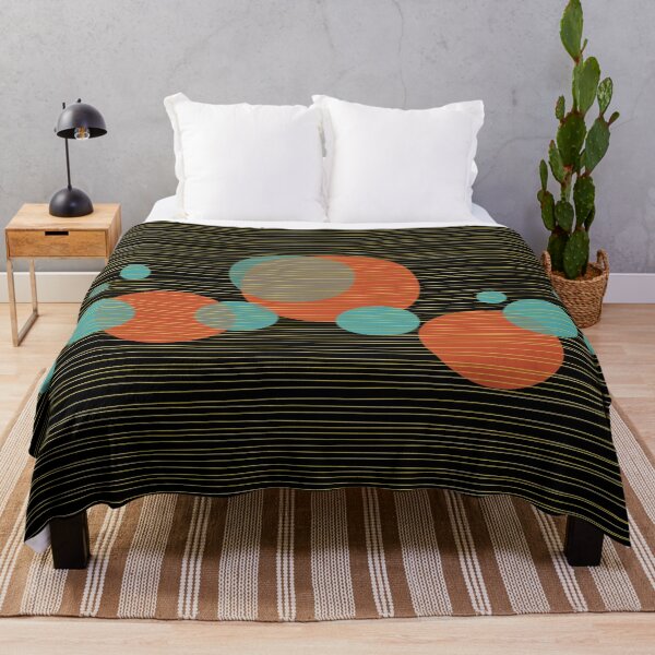 Item preview, Planets: Mid-Century Abstract Geometric Design in Teal and Burnt Orange with Thin Mustard Yellow Stripes, on Black designed and sold by kierkegaard.