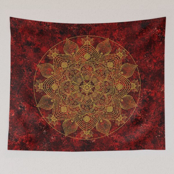 Item preview, Exquisite Gold Lace Mandala on Red and Black Background designed and sold by Karen McFarland.